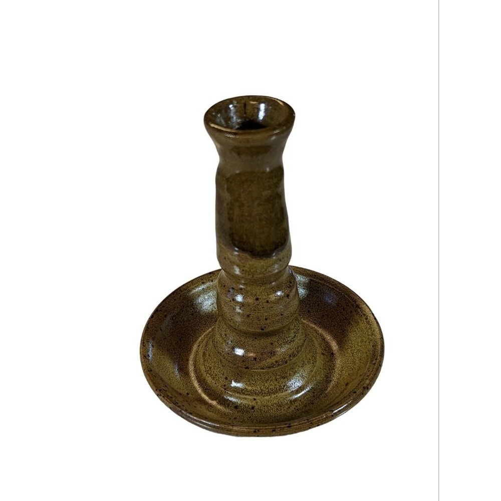 Studio Art Pottery Farmhouse Style Candle Holder Tan Brown Glaze Signed